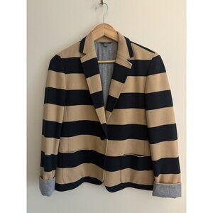 LL Bean Signature Black Tan Striped Blazer Jacket Button Pocket Sz 6